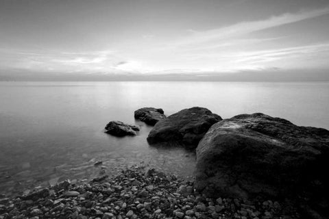 Rocks on Beach White Modern Wood Framed Art Print with Double Matting by PhotoINC Studio