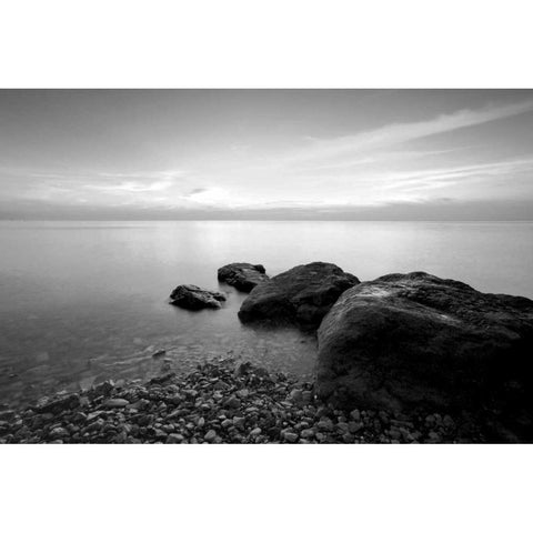 Rocks on Beach Black Modern Wood Framed Art Print with Double Matting by PhotoINC Studio