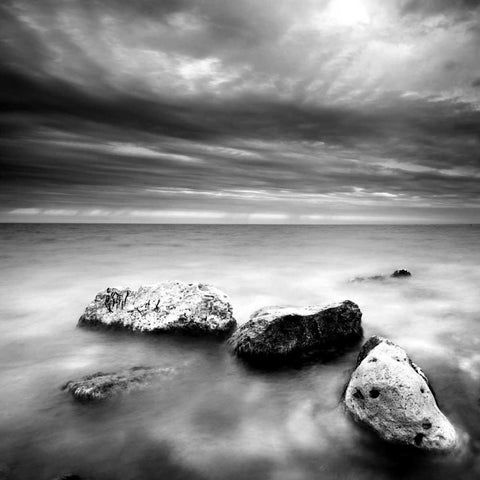 Rocks on Beach White Modern Wood Framed Art Print by PhotoINC Studio
