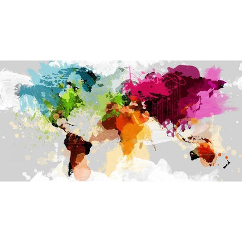 Colourful World Map White Modern Wood Framed Art Print by GraphINC