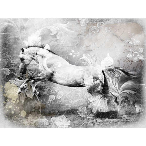 White Horse Black Modern Wood Framed Art Print with Double Matting by GraphINC