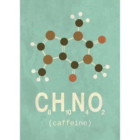 Molecule Caffeine Black Modern Wood Framed Art Print with Double Matting by TypeLike