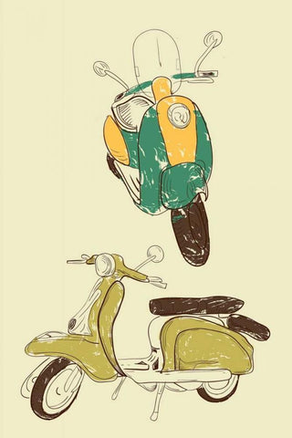 Scooter III White Modern Wood Framed Art Print with Double Matting by GraphINC