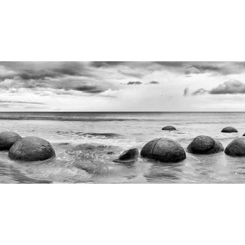 Beach Rocks Black Modern Wood Framed Art Print by PhotoINC Studio