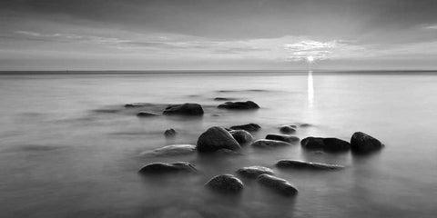 Rocks in mist Black Ornate Wood Framed Art Print with Double Matting by PhotoINC Studio