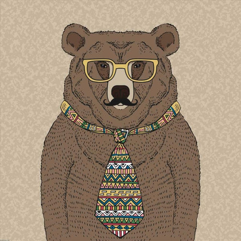 Bear-man White Modern Wood Framed Art Print with Double Matting by GraphINC