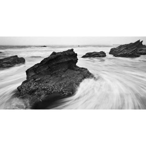 Beach Rocks Black Modern Wood Framed Art Print by PhotoINC Studio
