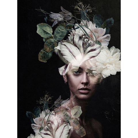 Botanical Woman No. 2 Black Modern Wood Framed Art Print with Double Matting by Incado