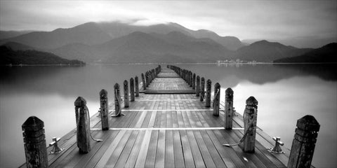 Lake Pier White Modern Wood Framed Art Print with Double Matting by PhotoINC Studio