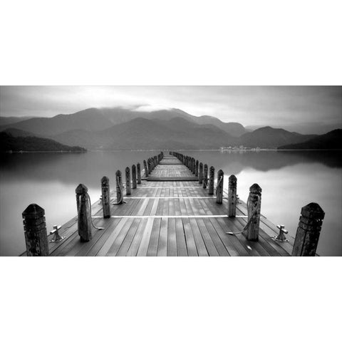 Lake Pier Black Modern Wood Framed Art Print with Double Matting by PhotoINC Studio