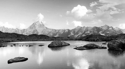 Mountain lake Black Ornate Wood Framed Art Print with Double Matting by PhotoINC Studio