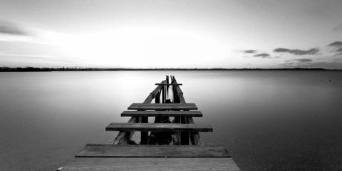 Old pier White Modern Wood Framed Art Print with Double Matting by PhotoINC Studio