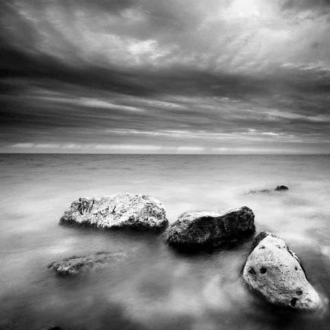 Waves on Rocks White Modern Wood Framed Art Print by PhotoINC Studio