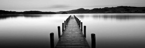 Lake Pier White Modern Wood Framed Art Print with Double Matting by PhotoINC Studio