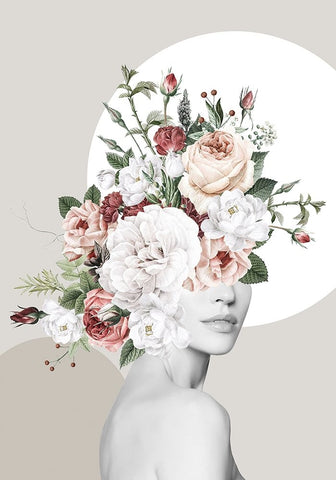 Flower Hat I White Modern Wood Framed Art Print with Double Matting by Incado