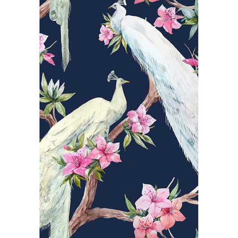 Paradis Birds II Black Modern Wood Framed Art Print with Double Matting by Incado