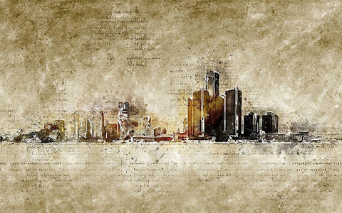 Detroit White Modern Wood Framed Art Print with Double Matting by Incado