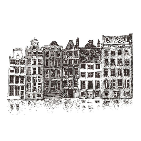 Amsterdam II Black Modern Wood Framed Art Print with Double Matting by Incado