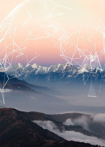 Geo Mountain Black Ornate Wood Framed Art Print with Double Matting by GeoMania