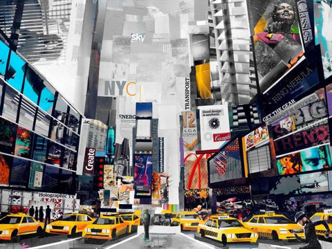 Times Square White Modern Wood Framed Art Print with Double Matting by Grey, James