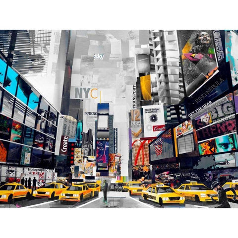Times Square Black Modern Wood Framed Art Print with Double Matting by Grey, James