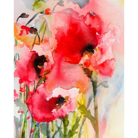 Summer Poppies Black Modern Wood Framed Art Print by Johannesson, Karin