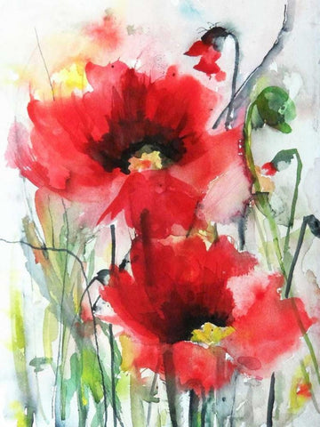 Red Poppies Black Ornate Wood Framed Art Print with Double Matting by Johannesson, Karin