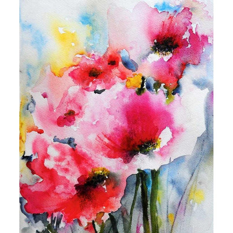 Summer Poppies II Black Modern Wood Framed Art Print with Double Matting by Johannesson, Karin
