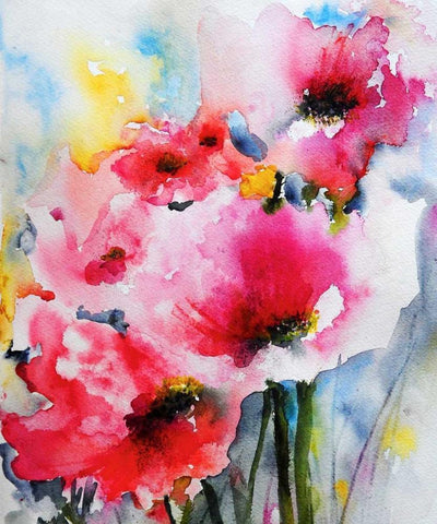 Summer Poppies II White Modern Wood Framed Art Print with Double Matting by Johannesson, Karin