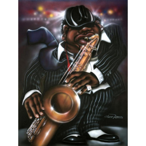 Jazzman Moe Black Modern Wood Framed Art Print with Double Matting by Jones, Leonard