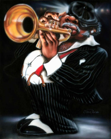 Jazzman Papa Joe Black Ornate Wood Framed Art Print with Double Matting by Jones, Leonard