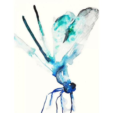Blue and Green Dragonfly White Modern Wood Framed Art Print by Johannesson, Karin