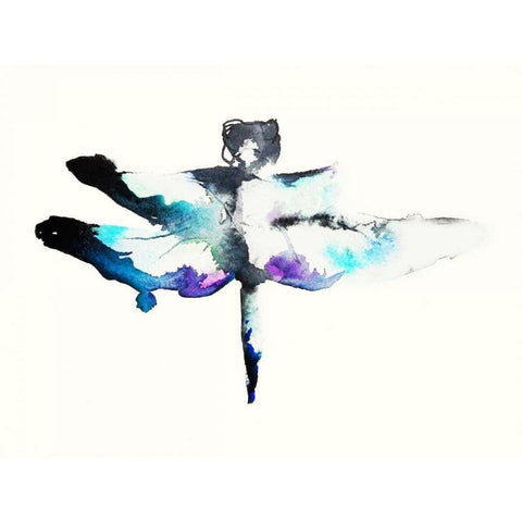 Turquoise and Violet Dragonfly Black Modern Wood Framed Art Print with Double Matting by Johannesson, Karin