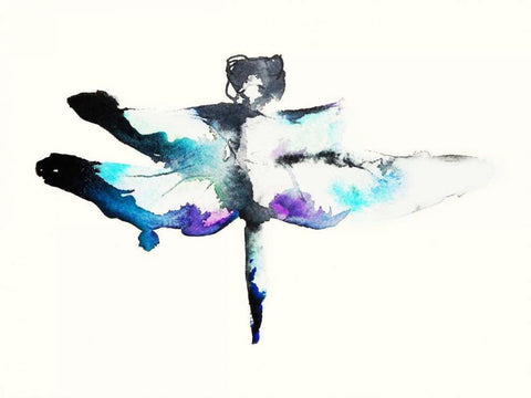 Turquoise and Violet Dragonfly White Modern Wood Framed Art Print with Double Matting by Johannesson, Karin