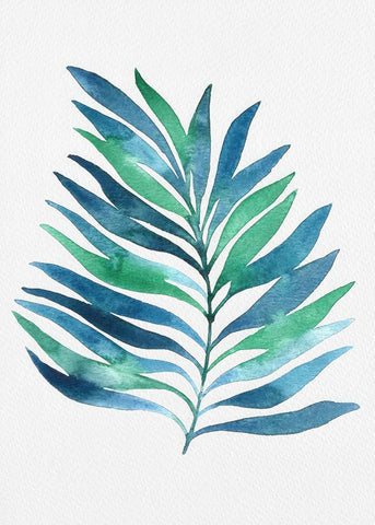 Blue and Green Watercolor Leaves 1 White Modern Wood Framed Art Print with Double Matting by Juncos, Cami