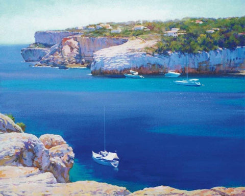 Cala Llombards White Modern Wood Framed Art Print with Double Matting by Krioutchkov, Alex Hook
