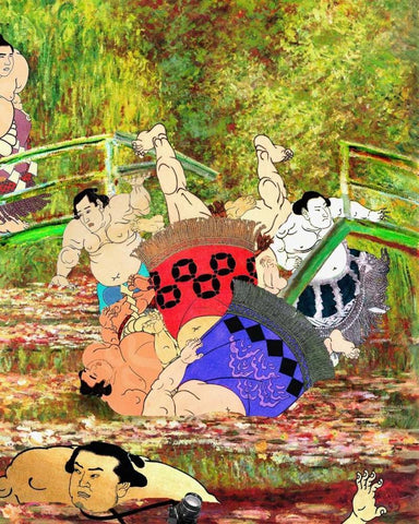 Japanese Footbridge Mishap White Modern Wood Framed Art Print with Double Matting by Kite, Barry