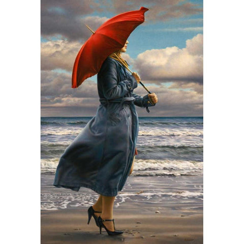 Red Umbrella White Modern Wood Framed Art Print by Kelley, Paul