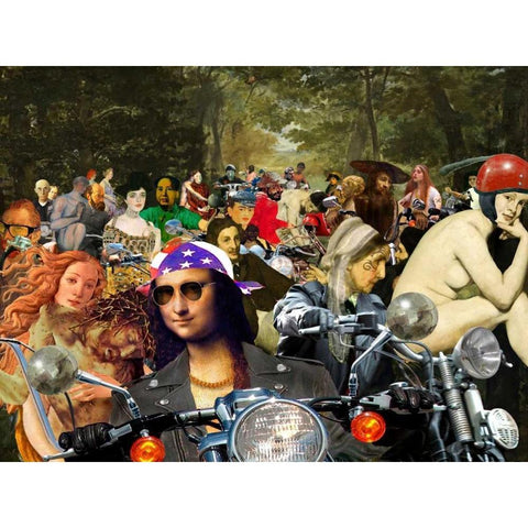 Bikers sur l herbe Gold Ornate Wood Framed Art Print with Double Matting by Kite, Barry