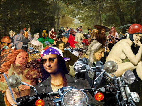 Bikers sur l herbe White Modern Wood Framed Art Print with Double Matting by Kite, Barry