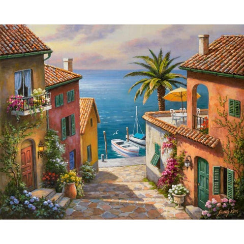 The Villaâ€™s Private Dock Black Modern Wood Framed Art Print with Double Matting by Kim, Sung