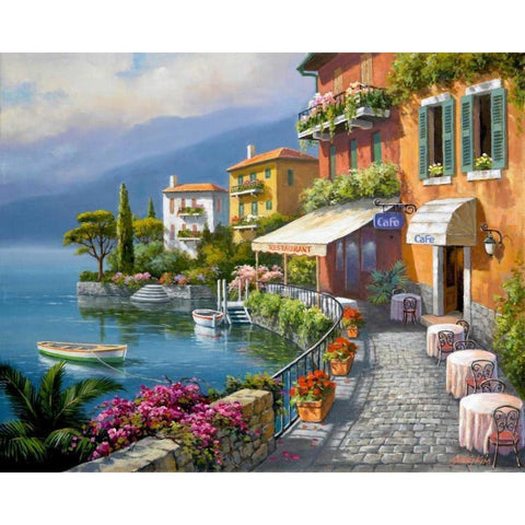Seaside Bistro Cafe White Modern Wood Framed Art Print by Kim, Sung