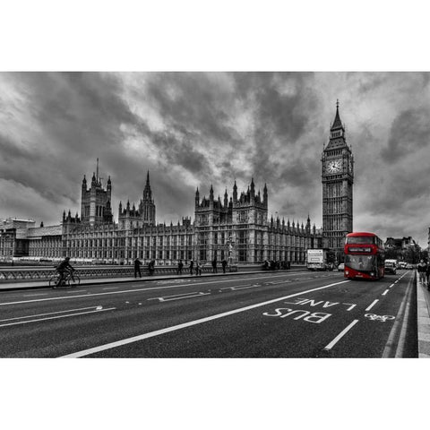Double Decker - London Black Modern Wood Framed Art Print by Kostka, Vladimir