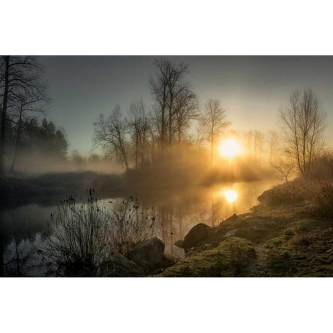 New Day Pitt Meadow Black Modern Wood Framed Art Print with Double Matting by Kostka, Vladimir