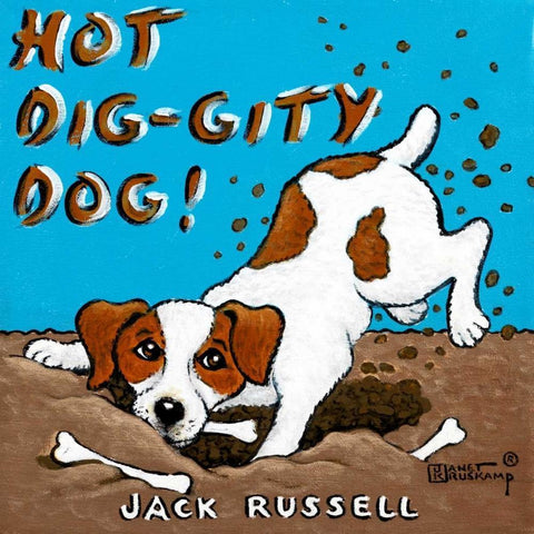 Hot Dig-Gity Dog! White Modern Wood Framed Art Print with Double Matting by Kruskamp, Janet