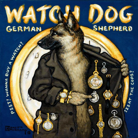 Watch Dog Black Ornate Wood Framed Art Print with Double Matting by Kruskamp, Janet