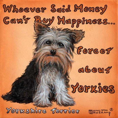 Yorkies = Happiness White Modern Wood Framed Art Print with Double Matting by Kruskamp, Janet