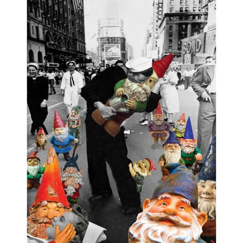 Garden Gnomes - VJ Day Black Modern Wood Framed Art Print by Kite, Barry