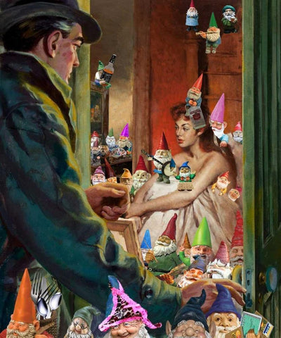 Gnome Alone Black Ornate Wood Framed Art Print with Double Matting by Kite, Barry