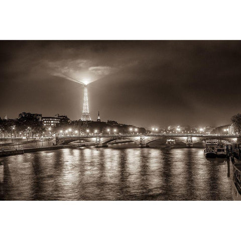 Paris Night White Modern Wood Framed Art Print by Kostka, Vladimir